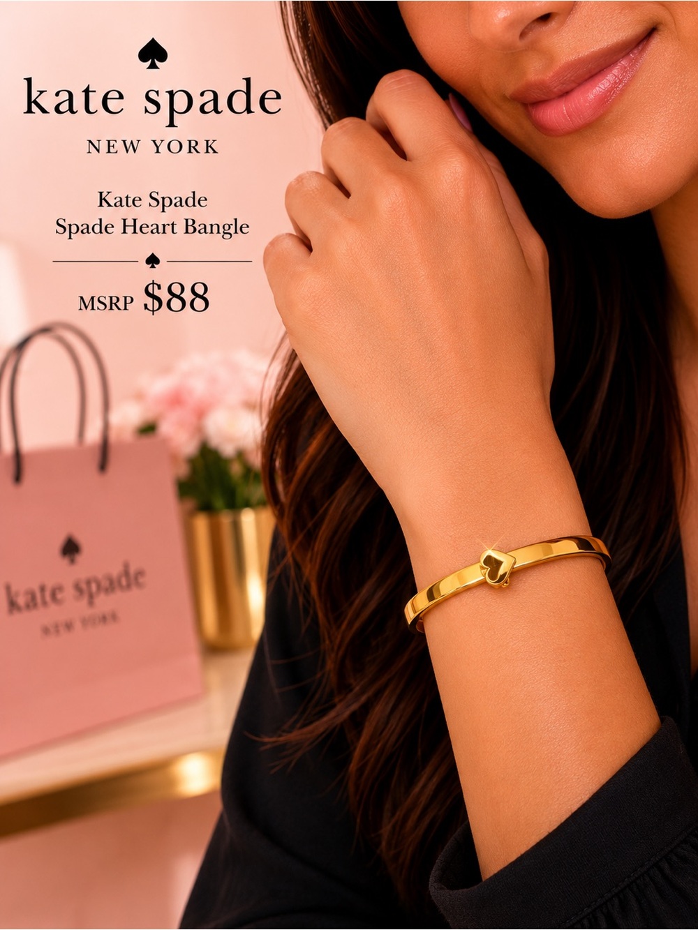 kate spade Gold Heart Hinged Bangle Bracelet